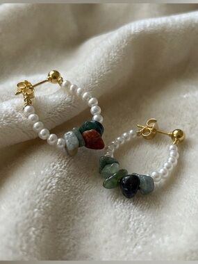 ❤️Gold Pearl Hoop Earrings with Multi-Stone Accents